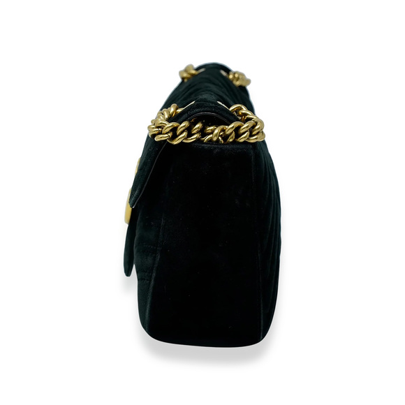 Gucci Black Matelassé Velvet Small Marmont Shoulder Bag - Picture 3 of 7